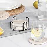 LIFVER Coasters Set of 6 Marble Ceramic with Holder and Cork Back 4in view 6
