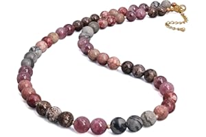GEMTAL Round Beaded Gemstone BOHO Necklaces for Women,Natural Cherry Jasper Stone Bead Choker Necklace,Womens Fashion Colorful Jewelry 18inch