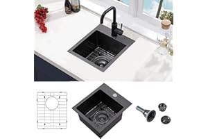 VC CUCINE VCCUCINE Gunmetal Black Bar Sink Drop in, 13x15 Inch Topmount RV Small Kitchen Sink, Handmade Stainless Steel Wet Bar Sink, Outdoor Single Bowl Prep Sink with Dish Grid & Drain