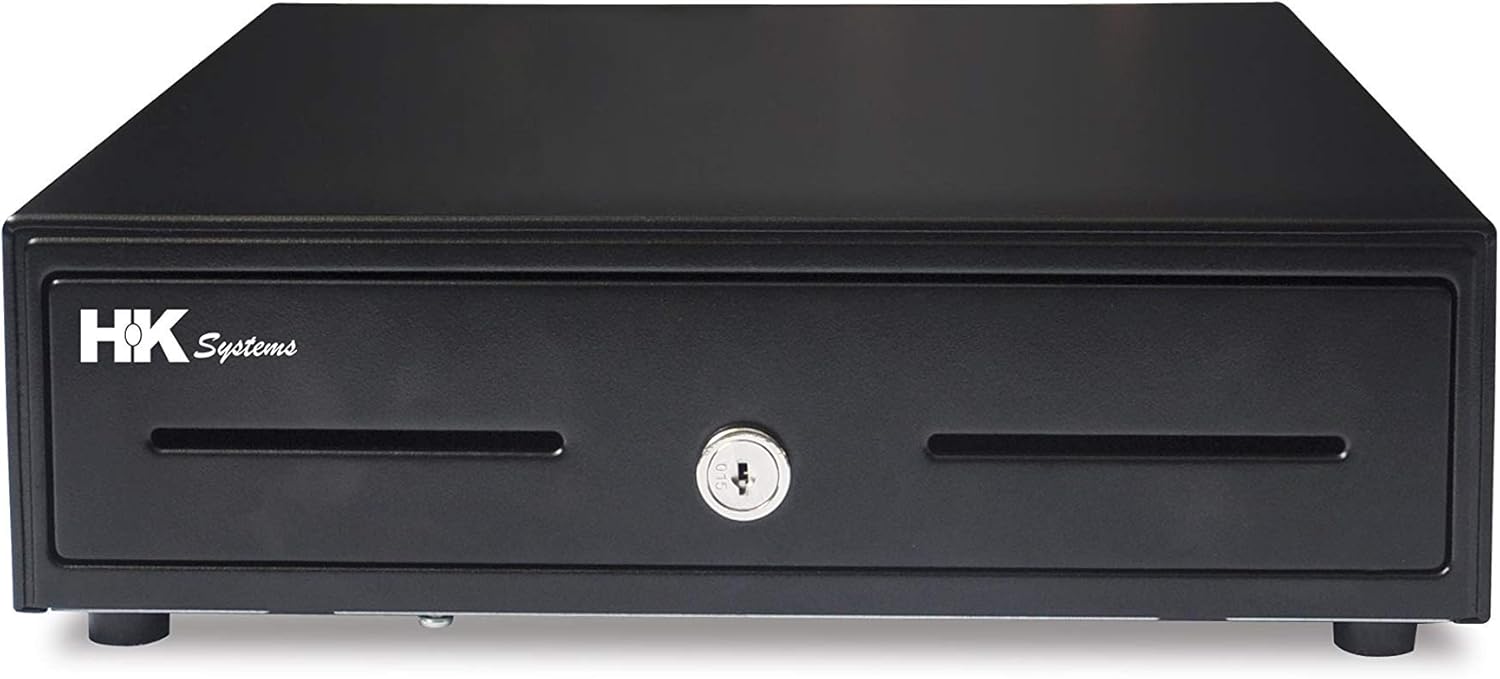 HK SYSTEMS 13" Heavy Duty Compact Black Manual Push-Open Cash Drawer with 4 Bill /5 Coin Till : Office Products