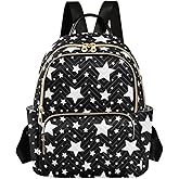 Sletend Mini Backpack Star Black White Fashion Backpack Purse for Women,Handbag Shoulder Bag Casual Daypack, Ladies Gift for College Work (S)