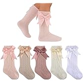 QHANSHIEE Baby Girls Knee High Socks Toddler Bow Ruffle Mesh Long Stockings Newborn Infant Cotton Thin Socks Spring Summer