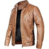 WULFUL Men's Vintage Stand Collar Leather Jacket Motorcycle PU Jacket and Coat