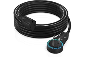 Maximm Cable 10 Feet 360° Rotating Flat Plug Extension Cord/Wire, 3 Prong Grounded Wire 16 Awg Power Cord - Black UL Certified