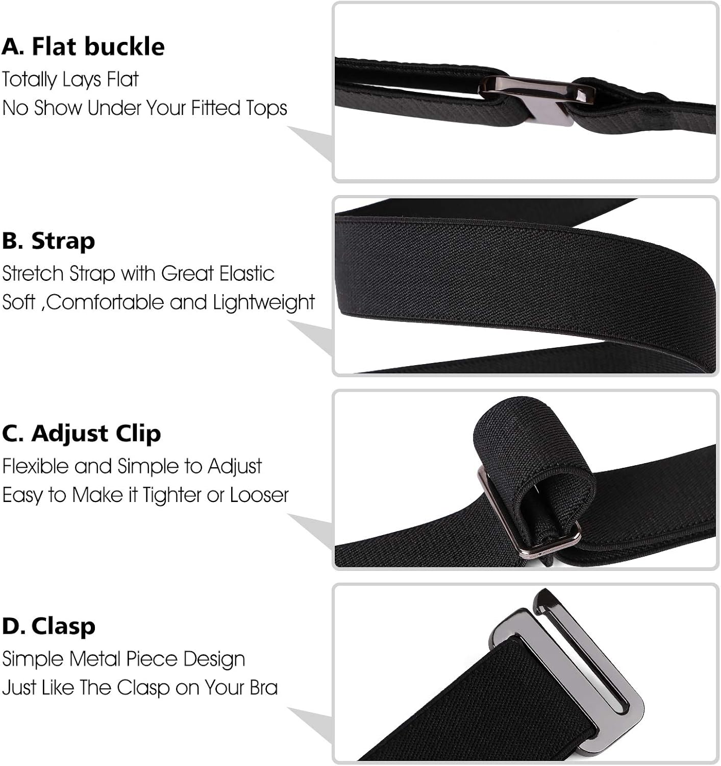 No Show Women Stretch Belt Invisible Elastic Web Strap Belt with Flat Buckle for Jeans Pants Dresses: Clothing