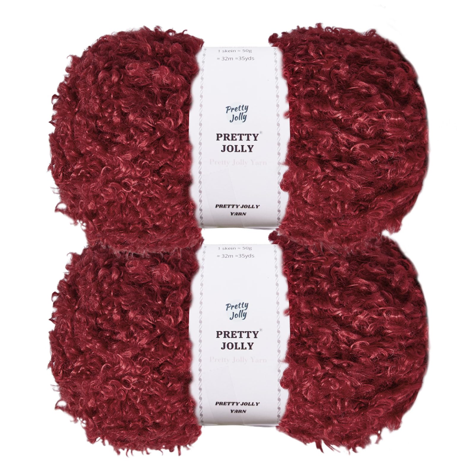 Pretty Jolly Teddy Fur Yarn - Super Soft, Chunky, Fluffy Faux Fur - Total Length 2×50m (100g×2) - Red