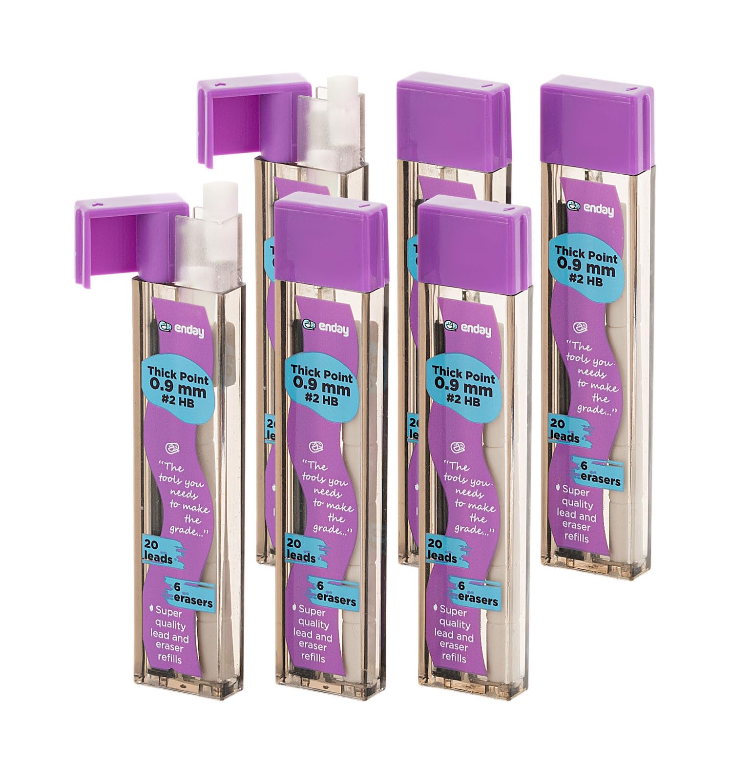 Photo 1 of Enday Mechanical 0.9 Lead Pencil & Eraser Refills, Black HB #2 Lead 0.9 Refill White Eraser Refills for Pencil Tops, 2 Packs of 3 Tubes (20 Pieces of Lead & 6 Erasers per Tube)