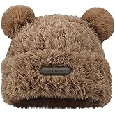 HENWASAI Cute Fuzzy Bear Ears Beanie Hat for Women Furry Beanie with Pom Pom Winter Warm Knitted Hat Bear Costume Accessories
