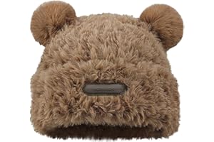 HENWASAI Cute Fuzzy Bear Ears Beanie Hat for Women Furry Beanie with Pom Pom Winter Warm Knitted Hat Bear Costume Accessories