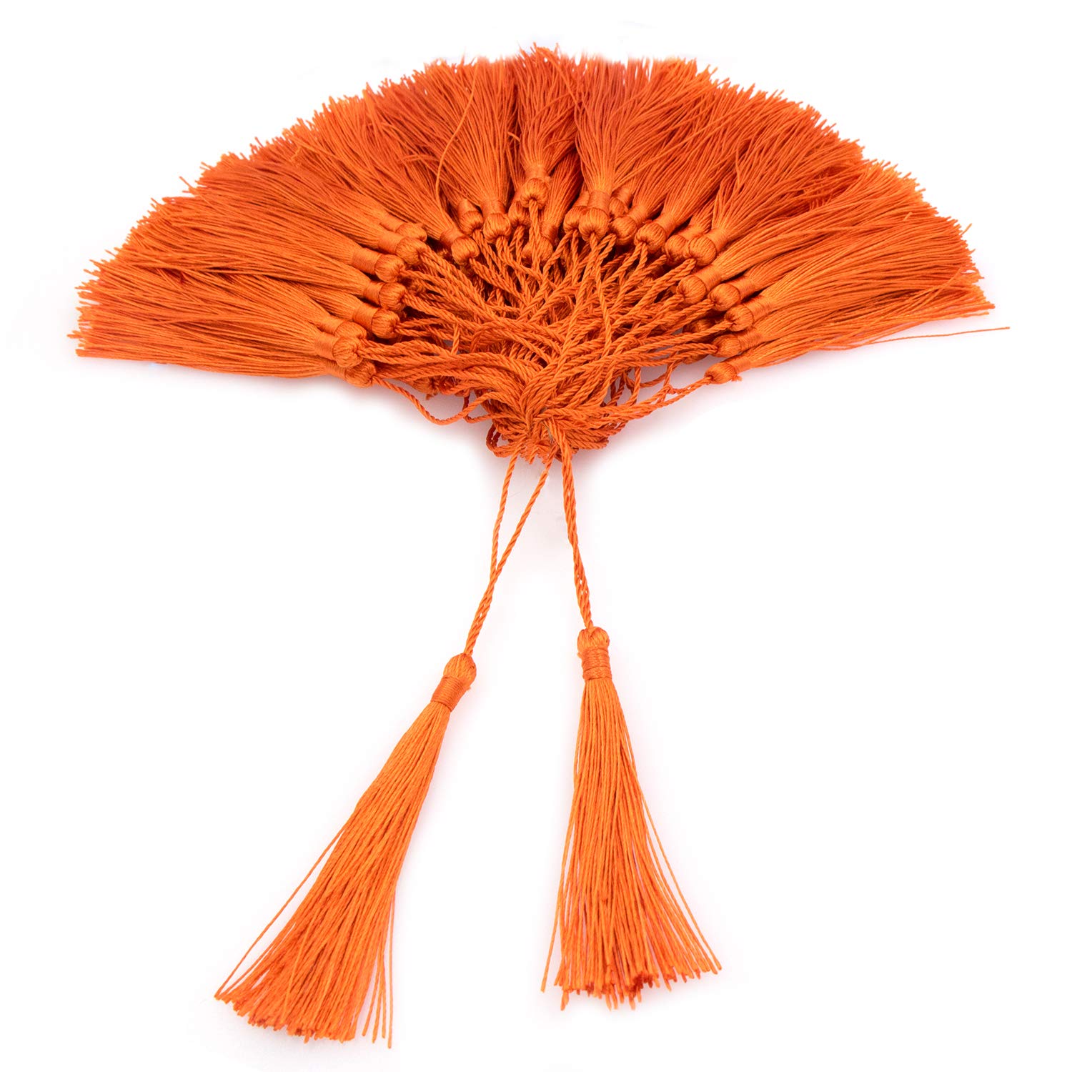 VAPKER 100 Pieces Dark Orange Tassels 13cm/5-Inch Silky Handmade Soft Tassels Floss Bookmark Tassels with 2-Inch Cord Loop for Jewelry Making, DIY Projects, Bookmarks