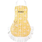 Besuddoom Cooking Aprons for Women with Pockets-Custom Name Kitchen Cotton Apron with Full Floral Embroidery
