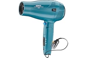 Conair Cord-Keeper Dryer with Folding Handle and Retractable Cord, 1875W Travel Hair Dryer, Ionic Technology, Teal