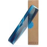 WAVEY Quality Hair Comb for Men and Women, Recycled Ocean Plastic, 7 Inches length perfect for home and travel, Wide and Fine Tooth for thick, thin, wavy, straight and curly hair styling - BLUE