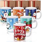 Potchen Christmas Coffee Mugs Set of 6 12 Oz Multicolor Ceramic Coffee Cups with Santa Snowman Reindeer Gingerbread Hot Cocoa Mugs for Women Men Christmas Gift Table Centerpieces Party Decor