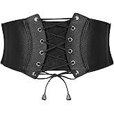 SANSTHS Corset Belt for Women, Vintage Lace-up Waspie Elastic Cincher Waist Dresses Belt for Halloween Costume Parties