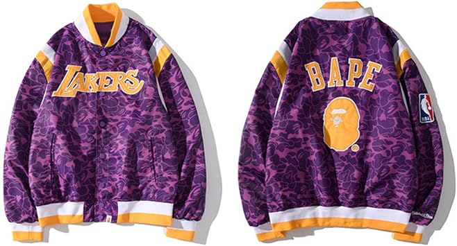 Amazon Co Jp ロサンゼルスレイカーズバスケットボールジャージー 秋と冬の新しい日本のファッションブランドパープルベースボールユニフォームジャケット スポーツ アウトドア