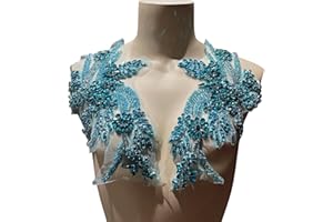JRYYR 1 Pair of Handmade Rhinestone Applique,26.5 * 18cm Lake Blue Applique for Dress Wedding,Banquet Evening Gown,Photograph Shot Sewing Rhinestone Trim Patches(Lake Blue)