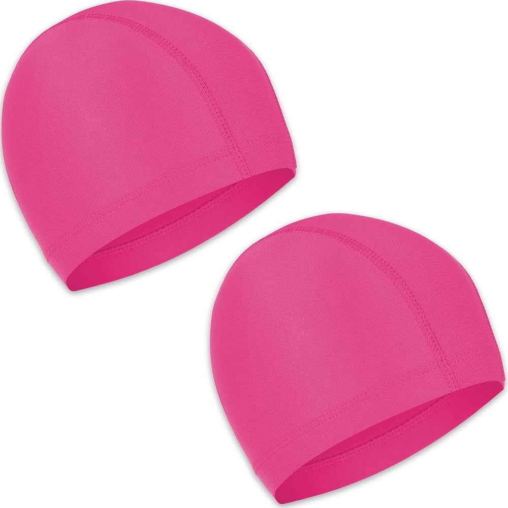 Olicky 2 Pcs Elastic Swim Cap Comfortable Non-slip Lightweight Rose Pink