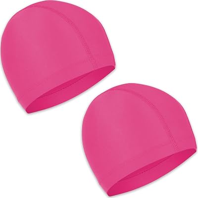 Olicky 2 Pcs Elastic Swim Cap Comfortable Non-slip Lightweight Rose Pink