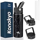 Konokyo 18 oz Insulated Water Bottle Stainless Steel Sport Bottles with 3 Lids,Marble Midnight