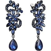 BriLove Women's Bohemian Boho Crystal Flower Wedding Bridal Chandelier Teardrop Bling Clip-On Dangle Earrings