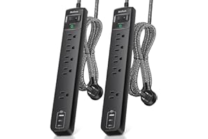 2 Pack Power Bar Surge Protector - 5 Widely Spaced Outlets 3 USB Charging Ports(2 USB C), 1875W/15A with 6Ft Braided Extensio