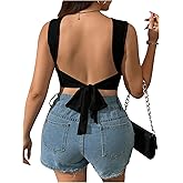 SOLY HUX Women's Plus Size Backless Tank Top Tie Open Back Crew Neck Sleeveless Crop Tops