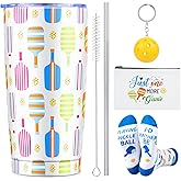 IUUIVV Pickleball Gifts for Women Men, Gifts for Pickleball Lovers Include 20 oz Funny Pickle Ball Tumbler with Straw Keychain Makeup Bag Pickle Ball Gift Ideas for Christmas Birthday