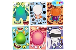 ROCWOHO 36 Make Skeletons/Pumpkins/Mummies/Monsters Game Stickers Halloween Party Games for Kids Make Your Own Halloween Stickers Party Favors Decorations Supplies Games DIY Crafts