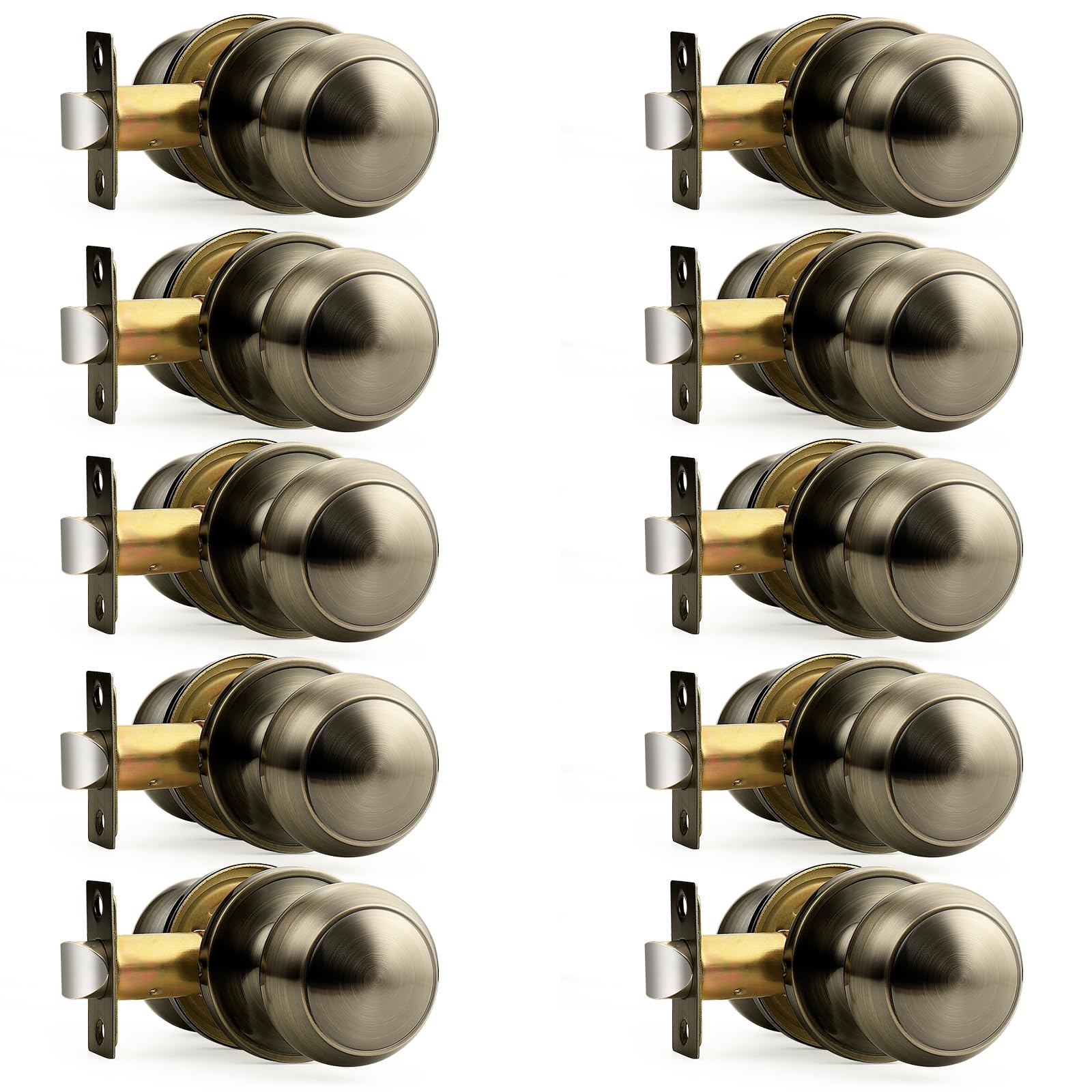 Probrico Interior Door Knob for Hallway, Antique Brass Door Knobs Closet Door Knob, Passage Door Knobs with Round Ball Knob, 10 Pack Image