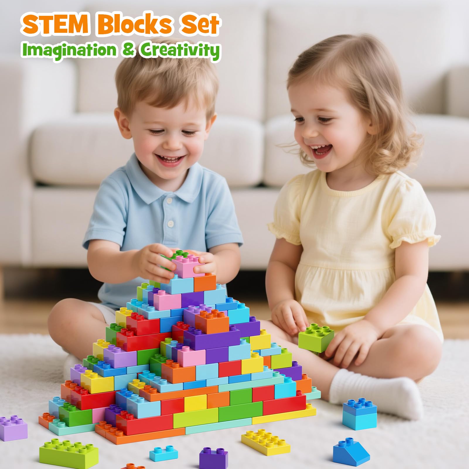 97 Teile große bausteine, Klassische Bausteine in 12 Farben und 8 Formen, Kreative Bauklötze kompatibel mit großen Marke, Konstruktion Spielzeug mit Aufbewahrungsbox für Kinder ab 3 4 5 6 Jahren 6