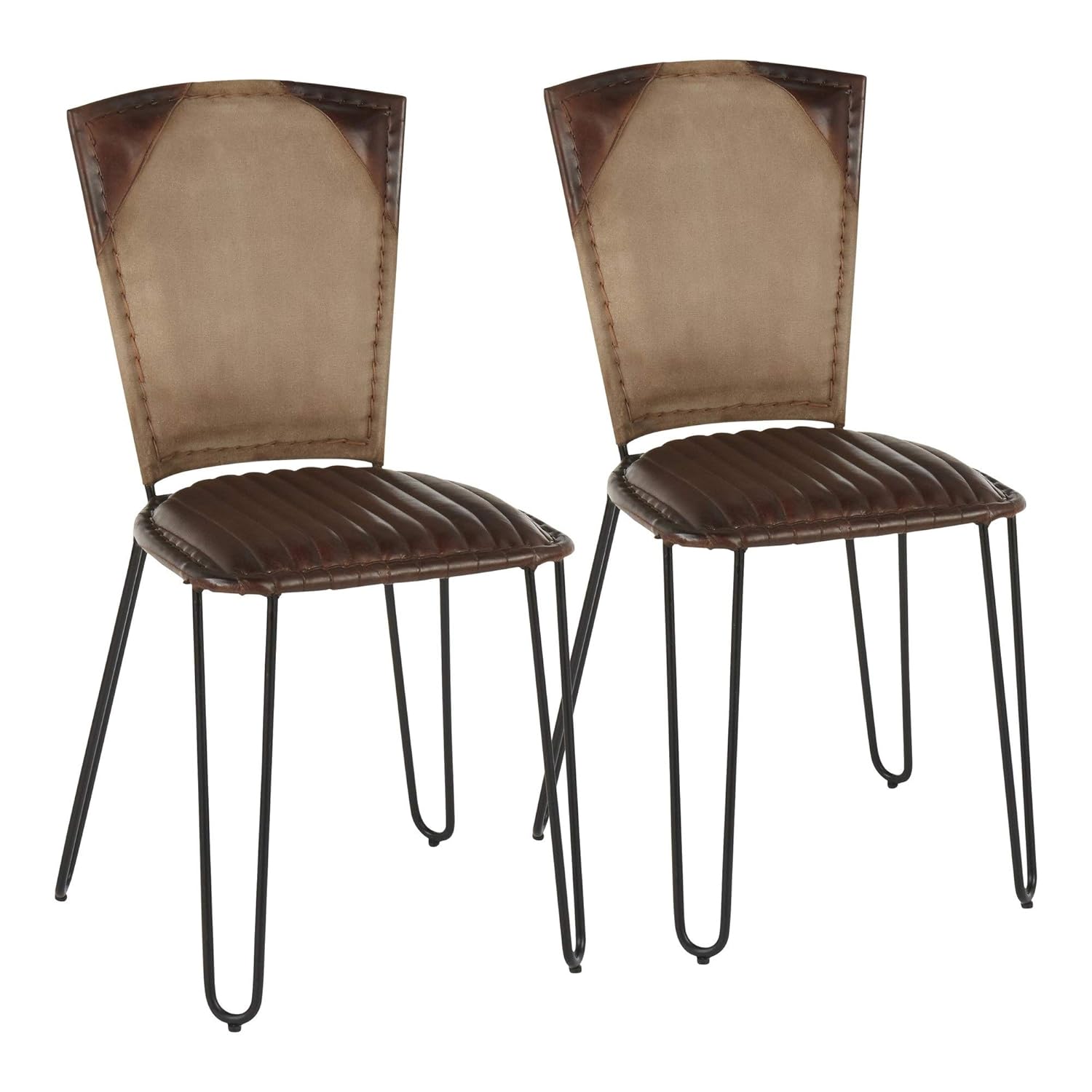 LumiSource Ali Industrial Dining Chair in Black Metal, Espresso Leather and Tan Canvas Fabric Set of 2