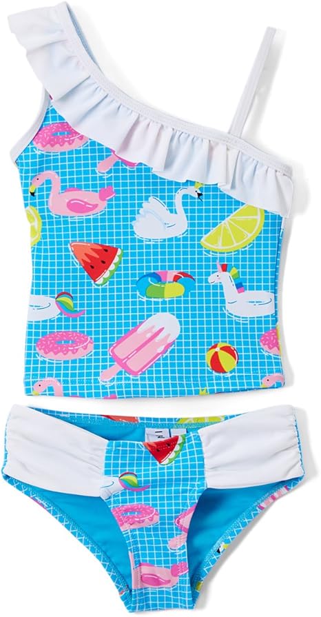 blue ruffle bathing suit