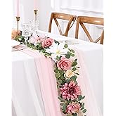 Waipfaru Flower Garland Decorations, 6.07Ft Pink Floral Rose Garland, Artificial Eucalyptus Greenery Vines with Flowers for Wedding Table Runner Centerpieces Backdrop Room Decor (Pink)