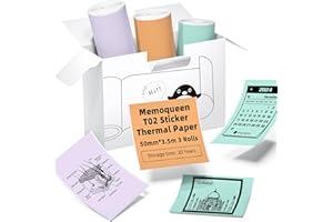MEMOQUEEN Phomemo T02 Mint Green/Lavender Purple/Light Orange, Adhesive Thermal Paper, Color Printer Paper, Compatible with T02 M02X, 1.96" x 11.4' (50mmx3.5mm)/Roll, Black Text, Keep for 20 Years, 3 Rolls