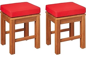 Amazon Aware FSC Certified (FSC N004130) Outdoor Patio Stools with Cushions, Acacia Wood, Set of 2, Natural Finish