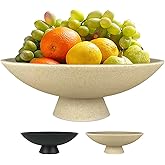 Large Decorative Fruit Bowl for Kitchen Counter, Modern Resin Pedestal Bowl for Home Decor, Stylish Key Bowl for Entryway Table, Decorative Bowl for Coffee Table Decor, Artificial Stone Beige