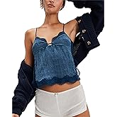 Women Sexy Tie up Lace Trim Cami Tops Semi Sheer Crop Tops Y2k Girls Cute Summer Camisole Shirt Going Out Tops