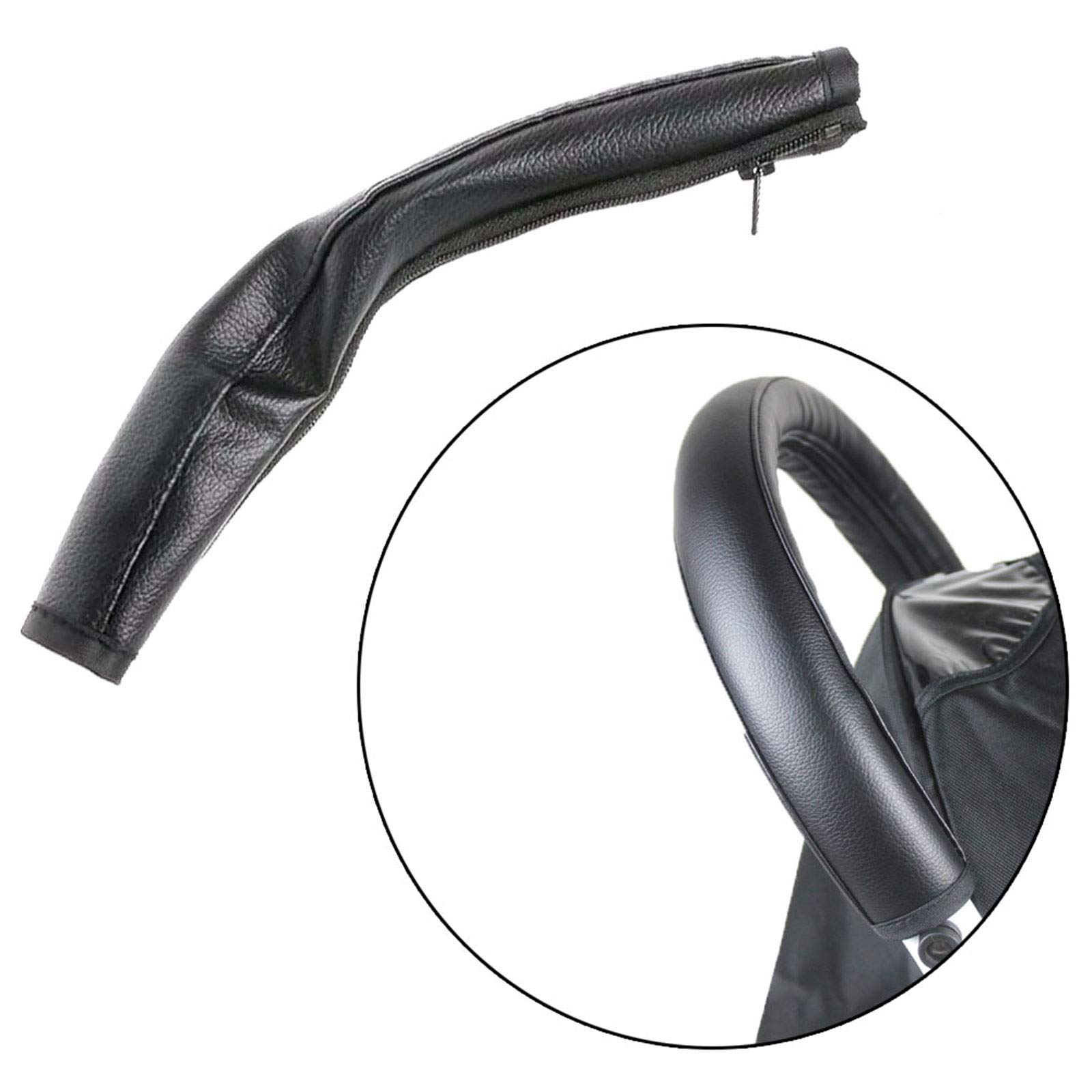 Wenxiaw Baby Stroller Handle Protector Baby Stroller Handle PU Leather Protective Cover Universal Stroller Handle Cover with Zipped Closure, Waterproof, Anti-Dirty, Anti-wear, Anti-Breakage, Black
