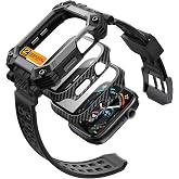 i-Blason 3-in-1 for Apple Watch Series 9/8/7 45mm Case with Band, Black | with 2-Pack Cover & Tempered Glass Screen Protector
