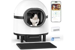 RUILIANGAI Self Cleaning Litter Box, Large Capacity Automatic Cat Litter Box Self Cleaning, Smart Litter Robot for Multiple Cats with Litter Mat, Safety Protection, App Control, Double Odor Removal (Black White)