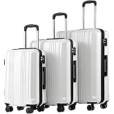 Coolife Luggage 3 Piece Set PC+ABS Hardshell Suitcases with TSA Lock, Spinner Lightweight (white, 3 piece set)