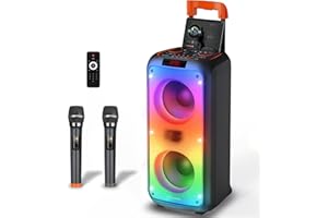 HUKKMELA Karaoke Machine for Adults, Portable PA System Karaoke Machine Party Speaker with 2 Microphones, Supporting TF/USB/AUX, TWS & LED Mode (Black)