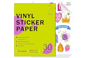 Ruibytree Printable Clear Vinyl Sticker Paper for Inkjet Printers, 30 Sheets Transparent Paper of 8.5x11 DIY Personalized Sel
