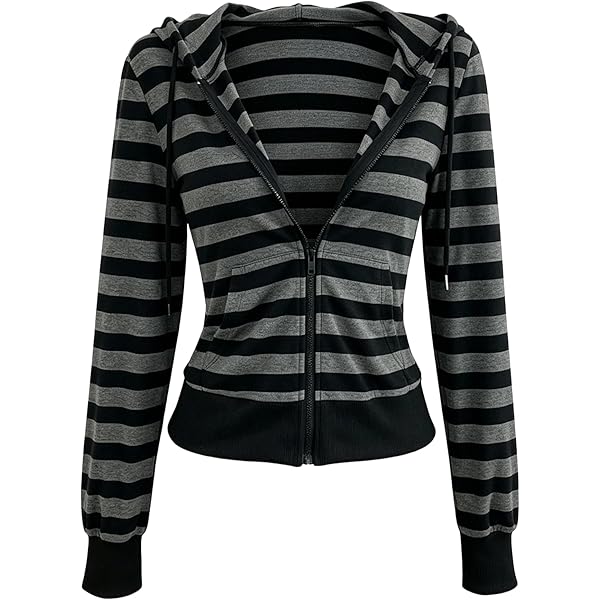Amazon.com: UAURORAO Striped Zip Up Hoodie Y2k for Women Long