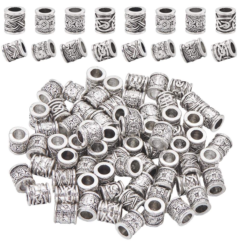SOFPLATE 1 Box 100Pcs Silver Large Hole Bead Alloy Tube Spacer Beads Bulk Tibetan Retro Metal Spacers Round Column Loose Charm Beads for jewellery Making European Bracelets Beading Necklaces DIY Craft