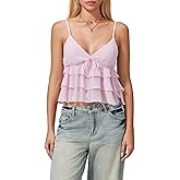Women's Y2K Ruffle Low Cut Camisole Spaghetti Strap Bow Trim Backless Crop Tops Going Out Streetwear