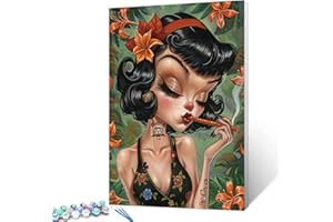 TUMOVO Cool Bad Girl Painting Graffitic Woman Smoking Cigar Paint by Number Kits 16 x 20 inch Canvas DIY Pop Fashion Model with Flowers Oil Acrylic Art for Adults Beginner with Brushes Home Decor(DIY Frame)