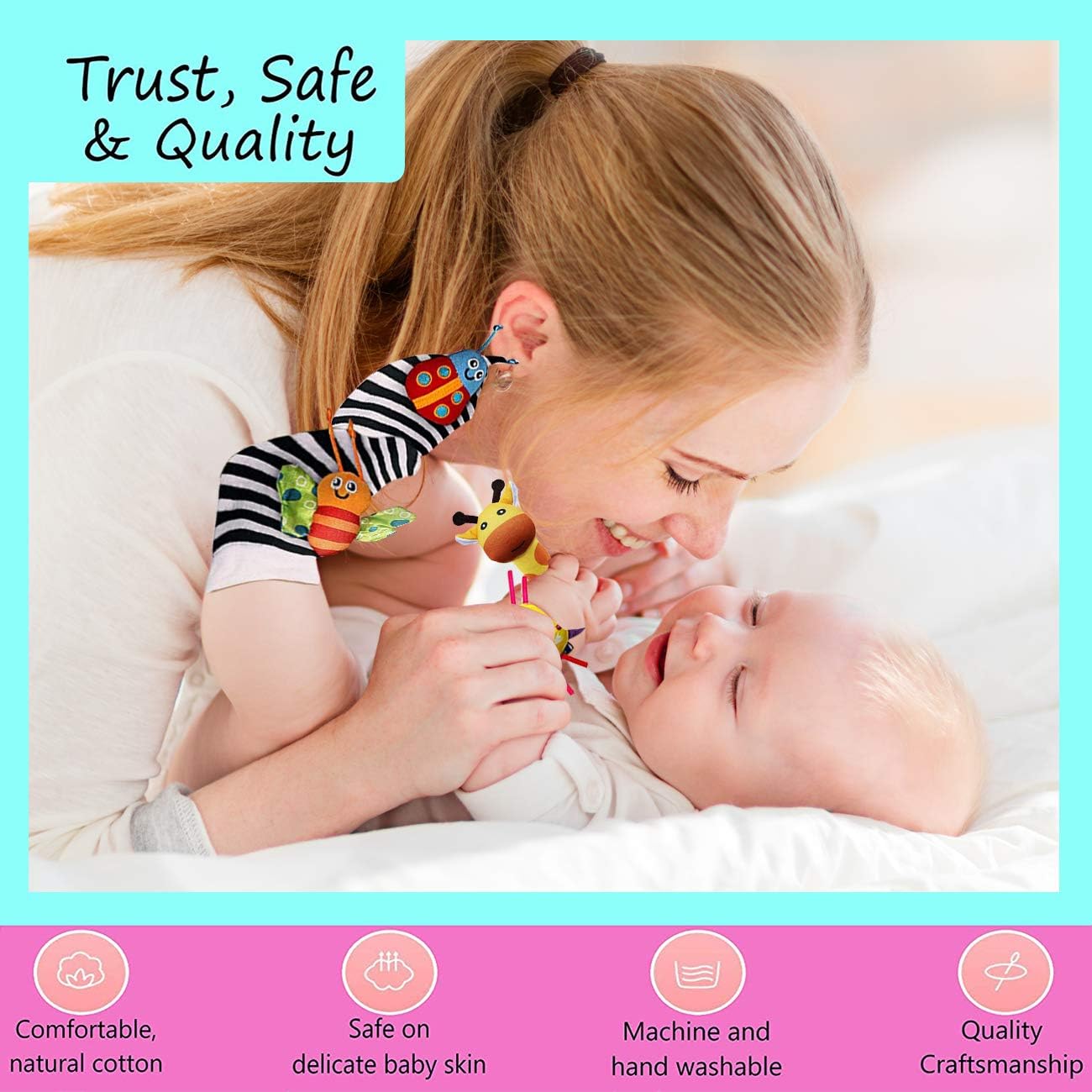 Foot Finders & Wrist Rattles for Infants, Developmental Texture Toys for Babies, Infant Socks & Baby Wrist Rattle - Image 3