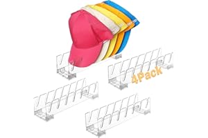 YORSTON Hat Racks for Baseball Caps, 4 PCS Acrylic Hat Organizer for 28 Baseball Cap, No-Tool Assembly, Anti-Slip Closet Stor